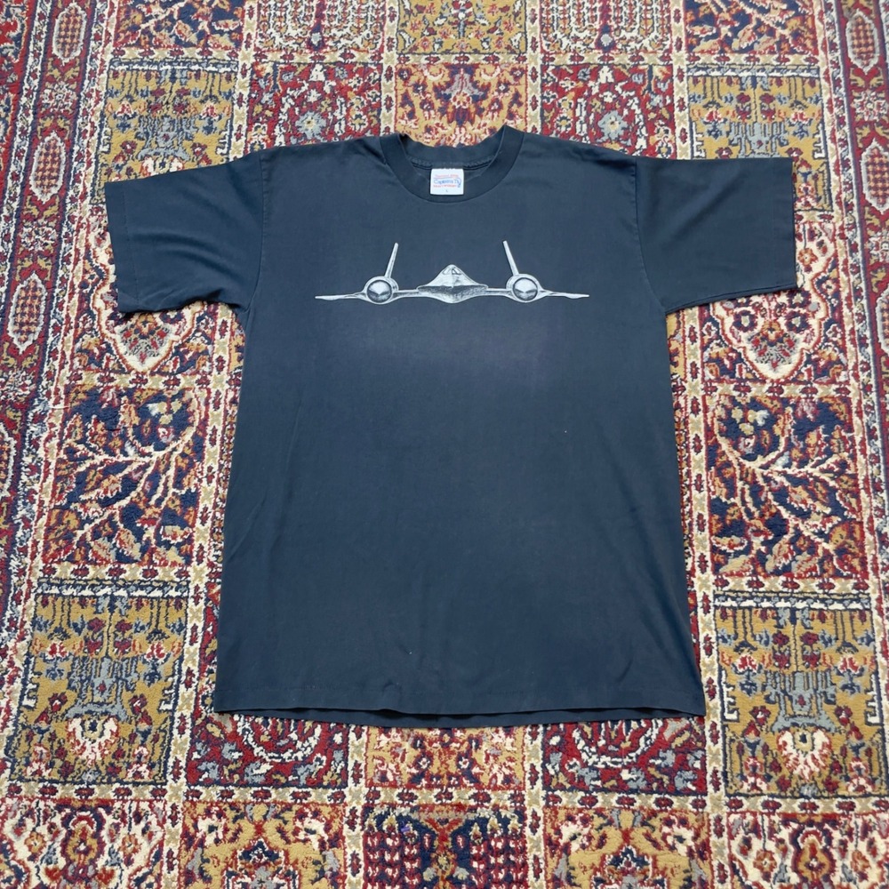 VTG 80s SR-71 Blackbird Mach 3+ Plane T-Shirt Faded Black Single Stitch L USA